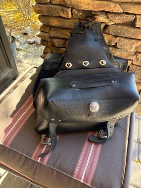 Black Leather Motorcycle Saddlebag - Classic Men's Biker Pack